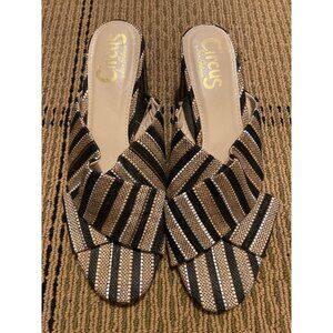 Circus by Sam Edelman Black and Tan Striped Criss Cross Sandals Size 8.5